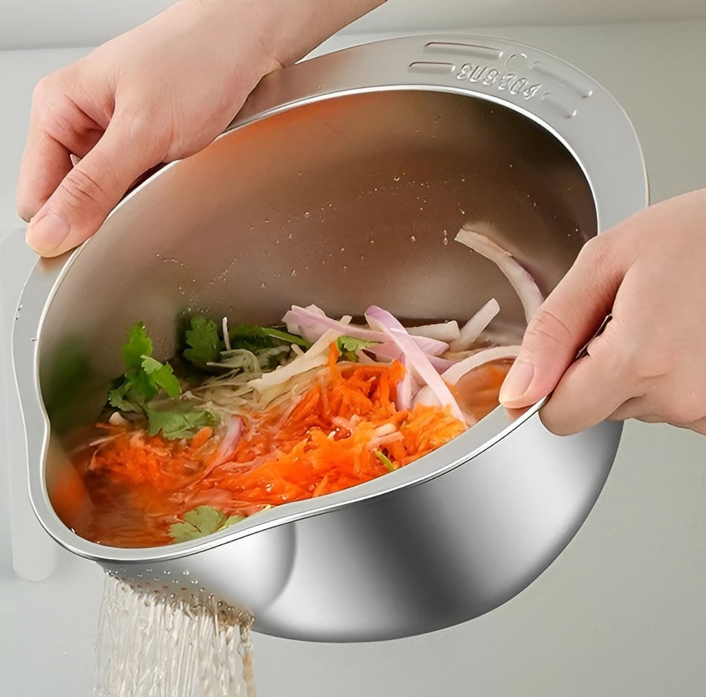 2-in-1 Stainless Steel Mixing & Strainer Bowl