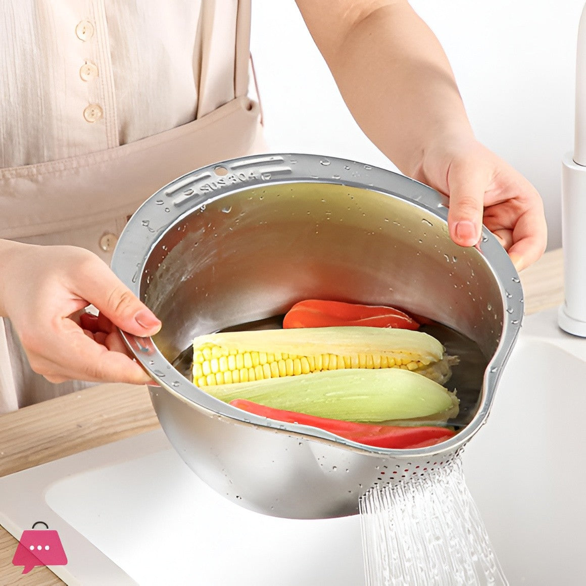 2-in-1 Stainless Steel Mixing & Strainer Bowl