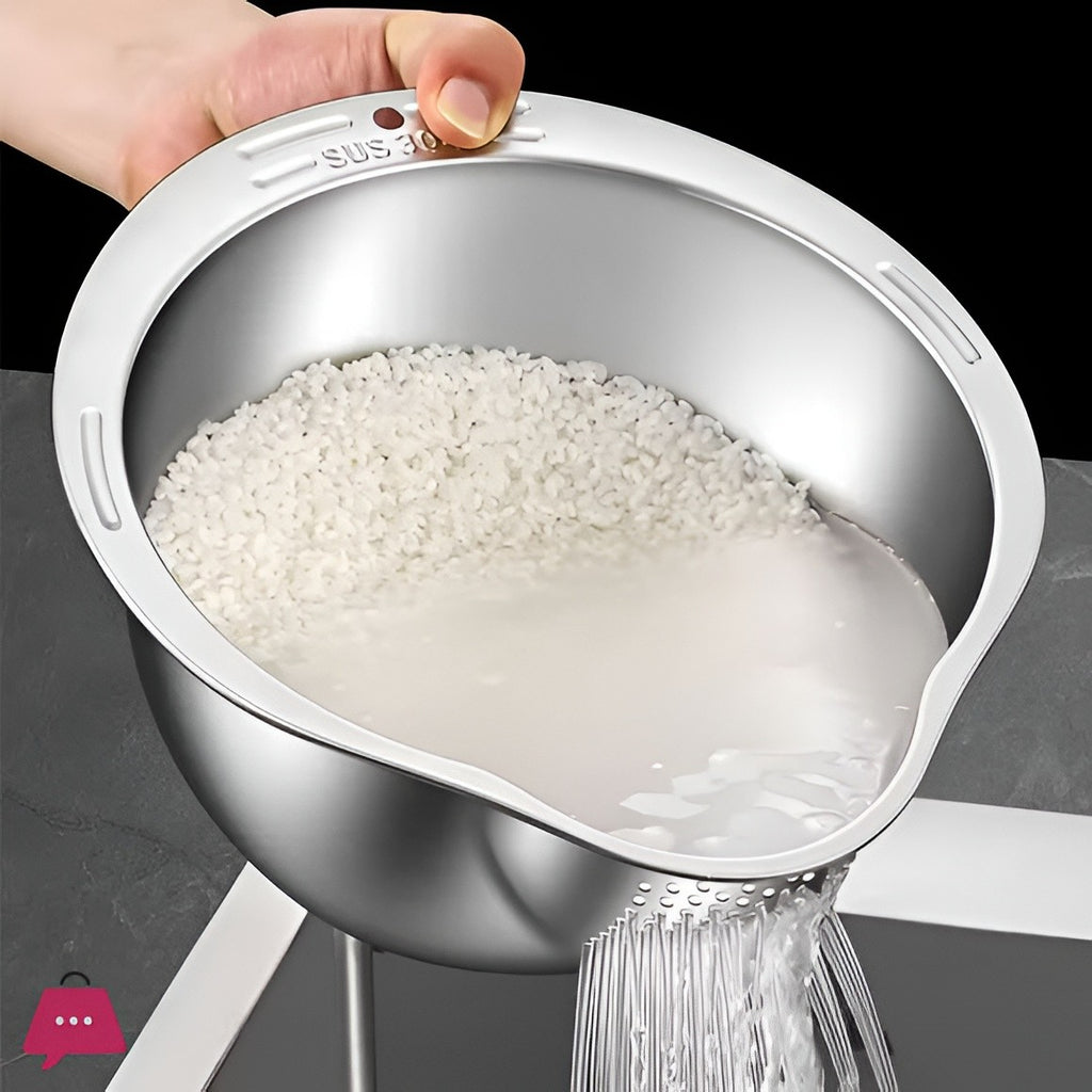 2-in-1 Stainless Steel Mixing & Strainer Bowl